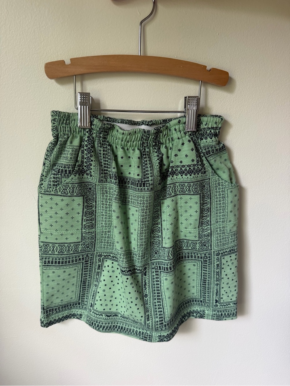 Green Patterned Elastic-Waist Women's Skirt